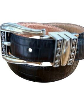 Brighton Belt Medium  26.5 - 30.5 Black Beige Tan Croc Leather Reversible Silver
